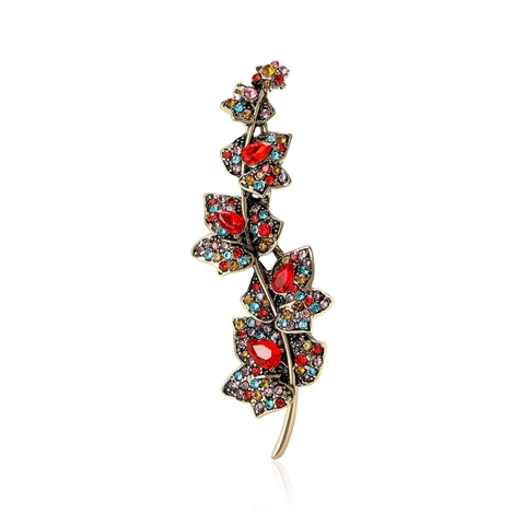 Luxury Alloy Sycamore Leaf Brooch For Women Elegant Rhinestone Inlaid Branch Pin For Suits Coats Fashion Jewelry Gift
