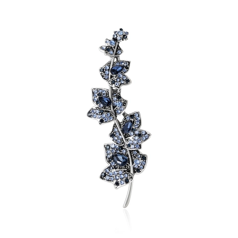 Luxury Alloy Sycamore Leaf Brooch For Women Elegant Rhinestone Inlaid Branch Pin For Suits Coats Fashion Jewelry Gift