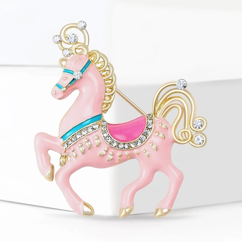 Creative Carousel Horse Brooch Alloy Enamel Rhinestone Animal Pin Fashion Cute Jewelry Clothing Decoration For Women Gift