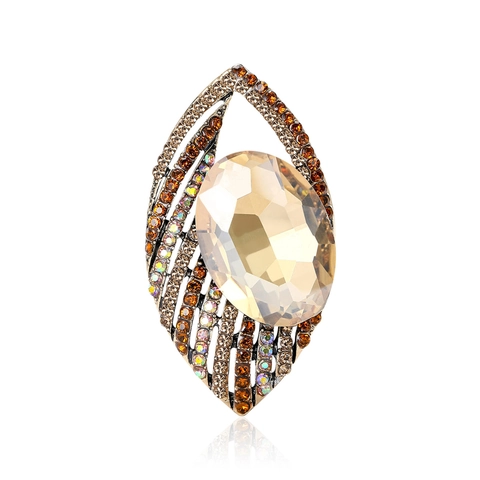 Broche de Aleación de Strass Vintage con Forma de Ojo para Mujer Broche de Diseño de Hoja Exquisito para Abrigo Vestido Joyería