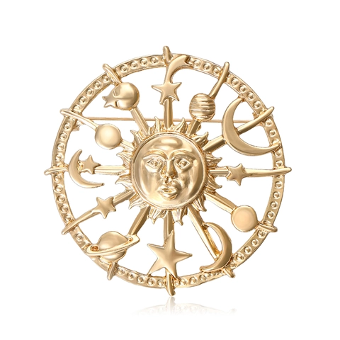 Spilla Vintage in Lega Celeste Sole Luna Stella per Donna Elegante Astrologica Pianeta Corsage per Abiti Maglioni Gioielli