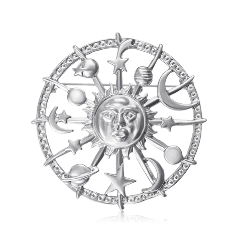 Spilla Vintage in Lega Celeste Sole Luna Stella per Donna Elegante Astrologica Pianeta Corsage per Abiti Maglioni Gioielli