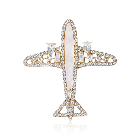 Spilla Creativa a Forma di Aereo Con Strass e Intarsio in Perla Artificiale Lega Placcata Oro Argento Spilla da Giacca