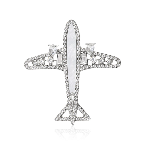 Spilla Creativa a Forma di Aereo Con Strass e Intarsio in Perla Artificiale Lega Placcata Oro Argento Spilla da Giacca