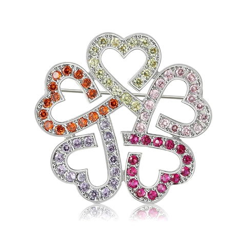 Luxuriöse Zirkonia Kupfer Brosche Kleeblatt Herz Für Damen Bunte Stein Reversnadel Für Anzüge Elegante Party Schmuck Geschenk