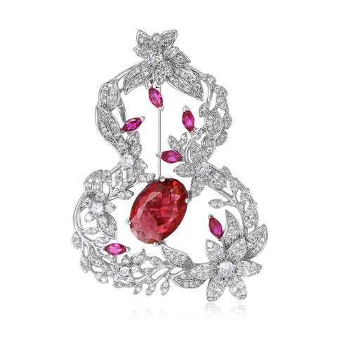 Luxus Neuer Chinesischer Stil Hohle Kalebasse Brosche Kupfer Zirkonia Eingelegt Elegante Botanische Blumen Brosche Damen Schmuck