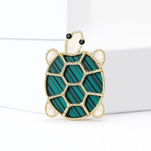 Simpatica Spilla a Forma di Tartaruga in Acrilico per Donna Verde a Strisce Distintivo Animale Color Oro Strass Spilla Moda