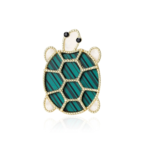 Simpatica Spilla a Forma di Tartaruga in Acrilico per Donna Verde a Strisce Distintivo Animale Color Oro Strass Spilla Moda