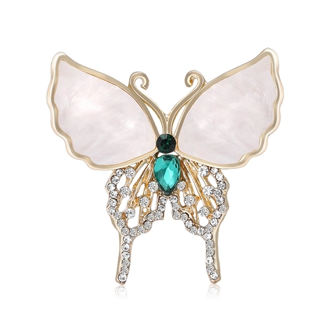 Elegant Alloy Rhinestone Artificial Pearl Butterfly Brooch For Women Light Luxury Hollow Out Gold Color Animal Style Clothing Pin