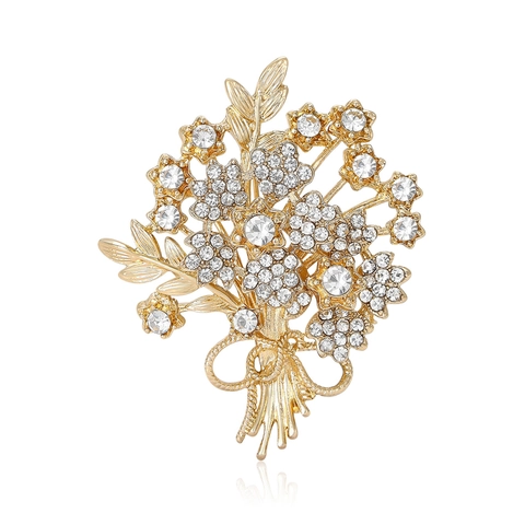 Elegant Alloy Rhinestone Bouquet Brooch Inlaid Colorful Crystal Flower Breastpin For Women Fashion Clothing Accessories Gift