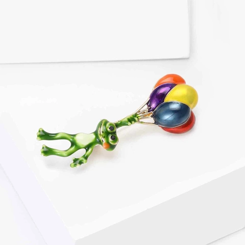 Simpatica Spilla a Forma di Rana con Palloncini Colorati per Uomo Donna Lega Gocciolamento d'Olio Smalto Spilla da Bavero Gioielli Moda