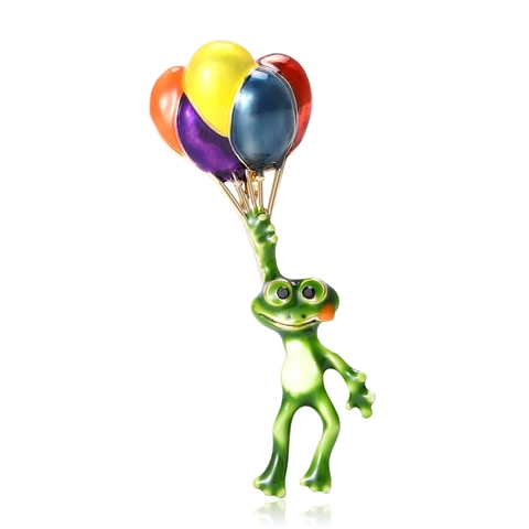 Simpatica Spilla a Forma di Rana con Palloncini Colorati per Uomo Donna Lega Gocciolamento d'Olio Smalto Spilla da Bavero Gioielli Moda