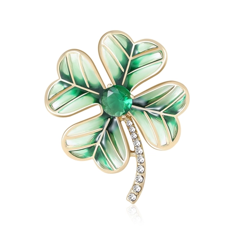 Eleganter Vierblättriges Kleeblatt Brosche Für Damen Legierung Emaille Blumen Brustnadel Mit Strass Pflanzenform Schmuck Mode Geschenk