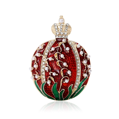 Vintage Emaille Granatapfel Brosche Mit Krone Design Legierung Strass Künstliche Perle Anstecknadel Für Damen Mode Schmuck