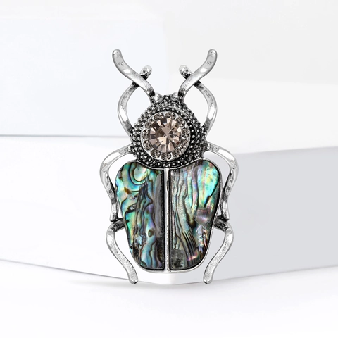 Spilla Vintage a Forma di Scarafaggio per Donna Conchiglia di Abalone Strass Lega Animale Insetto Ciondolo Doppia Funzione Gioiello
