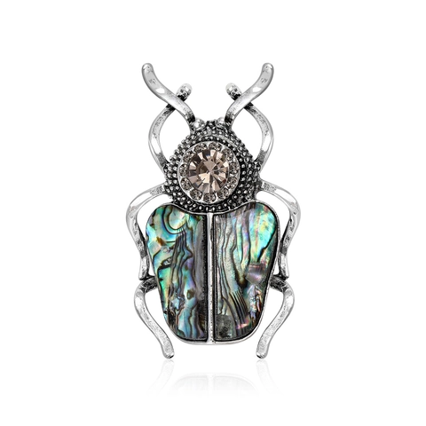 Spilla Vintage a Forma di Scarafaggio per Donna Conchiglia di Abalone Strass Lega Animale Insetto Ciondolo Doppia Funzione Gioiello