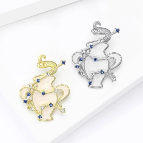 Broche Vintage Del Signo Del Zodíaco Acuario Para Mujer Aleación Diamantes De Imitación Cristal Azul Esmalte Signo Astral Alfiler De Solapa Joyería Moda Regalo