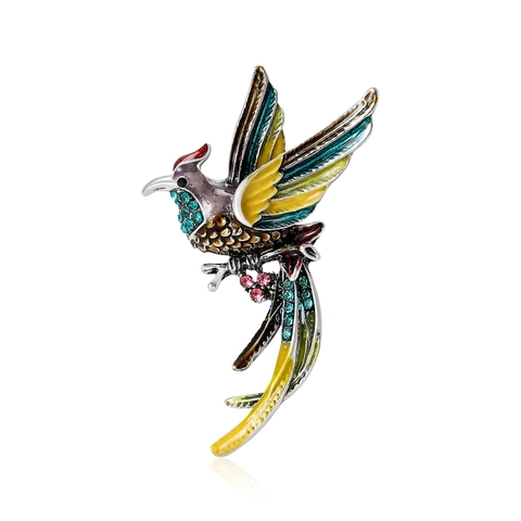 Lussuosa Spilla a Forma di Uccello Fenice in Lega Smaltata Con Strass Finitura Argento Antico Smalto ad Olio Spille Animali per Donna