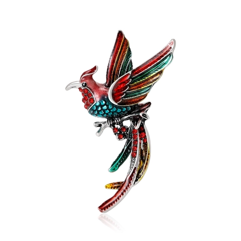 Lussuosa Spilla a Forma di Uccello Fenice in Lega Smaltata Con Strass Finitura Argento Antico Smalto ad Olio Spille Animali per Donna