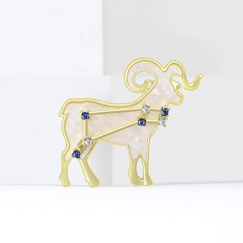 Koreaanse Ram Sterrenbeeld Broche Legering Wit Emaille Blauw Stras Speld Voor Vrouwen Mannen Mode Sieraden Accessoire Cadeau