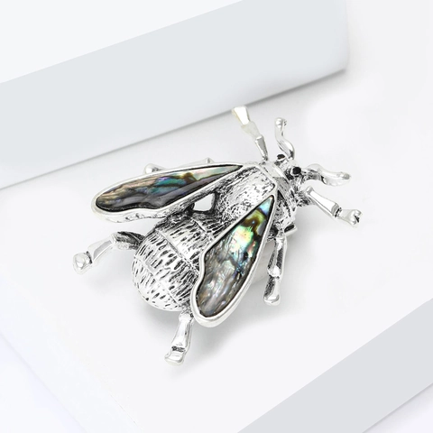 Vintage Legierung Abalone Muschel Biene Brosche Antiksilber Insekt Tier Pin Für Damen Anzug Kragen Dekorative Accessoires