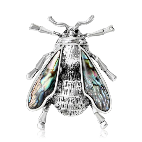 Broche de Abeja de Aleación Vintage para Mujeres Hombres Pin de Insecto Retro Con Alas de Concha de Abulón Incrustadas Joyería Plata