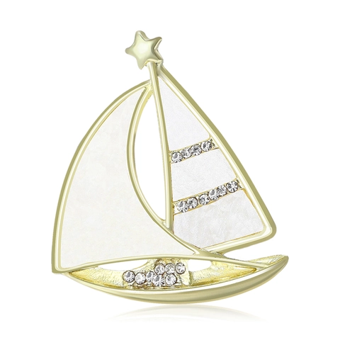 Spilla in Lega di Lusso con Strass e Conchiglia a Forma di Barca a Vela per Uomo e Donna Color Oro Nautico Gioielli di Moda
