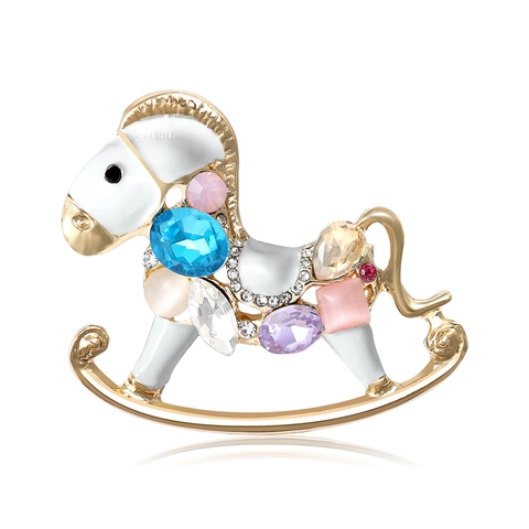 Squisita Spilla a Forma di Cavallo a Dondolo in Lega Con Strass Colorati e Smalto Spilla da Bavero Animale Personalizzata Gioielli per Donna Accessori Cappotto