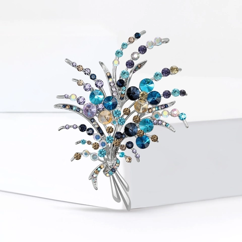 Elegant Alloy Rhinestone Flower Bouquet Brooch For Women Luxury Crystal Inlaid Floral Breastpin For Wedding Party Jewelry