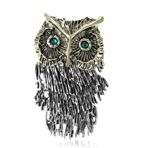 Vintage Alloy Owl Brooch For Women Antique Gold Silver Two-Tone Animal Rhinestone Suit Pin Retro Individual Jewelry Accessory