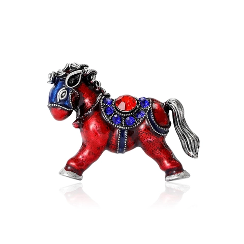 Spilla a Forma di Cavallo in Lega Vintage per Donna Spilla da Bavero Pony in Smalto con Strass Intarsiati Gioielli di Moda