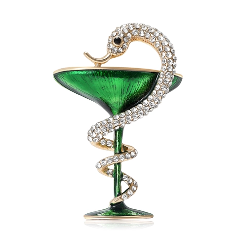 Broche Médico Copa De Higía Aleación Esmalte Diamantes De Imitación Serpiente Taza Broches Para Médico Joyas Regalo