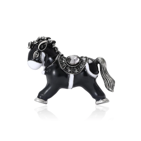 Spilla a Forma di Cavallo in Lega Vintage per Donna Spilla da Bavero Pony in Smalto con Strass Intarsiati Gioielli di Moda