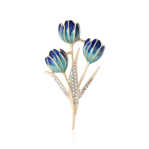 Elegant Alloy Rhinestone Tulip Flower Brooch For Women Enamel Floral Pin Korean Style Jewelry Party Daily Clothing Accessory