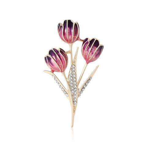 Elegant Alloy Rhinestone Tulip Flower Brooch For Women Enamel Floral Pin Korean Style Jewelry Party Daily Clothing Accessory