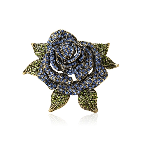 Broches Vintage de Aleación Con Strass Forma de Rosa para Mujer Exquisito Accesorio de Joyería Corsage Floral Oro Antiguo