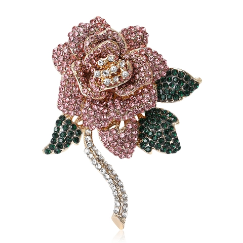 Eleganter Legierung Rose Blume Brosche Strass Eingelegt Pin Für Damen Mode Schmuck Geschenk Für Hochzeit Bankett Party