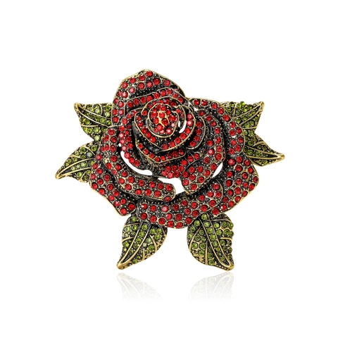 Broches Vintage de Aleación Con Strass Forma de Rosa para Mujer Exquisito Accesorio de Joyería Corsage Floral Oro Antiguo