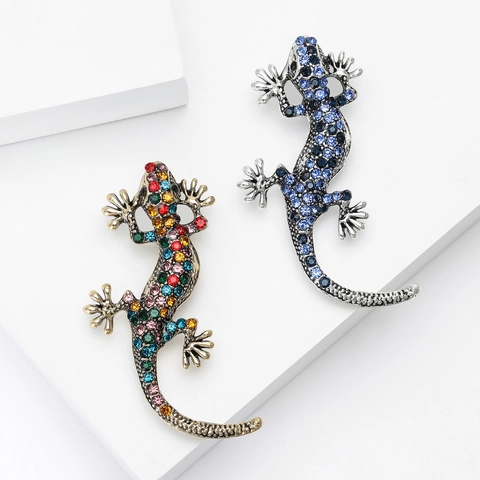 Vintage Legierung Strass Gecko Brosche Eidechse Form Kleidung Pin Für Damen Herren Dekorative Schmuck Zubehör Für Anzüge