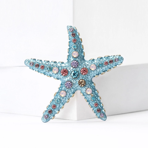 Broche de Estrella de Mar de Aleación de Strass Tropical para Mujer Joyería de Alta Calidad Vida Marina Tema Playa Accesorio de Moda