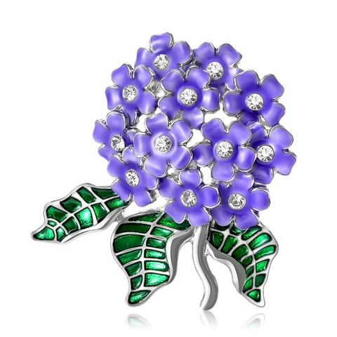 Fashion Enamel Hydrangea Brooch For Women Alloy Flower Plant Pin With Rhinestone Light Luxury Clothing Apparel Accessories