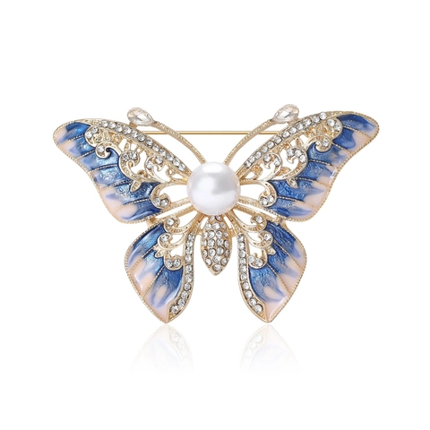 Broche de Mariposa de Lujo de Aleación Esmalte y Strass con Perla Artificial para Accesorios de Ropa Mujer
