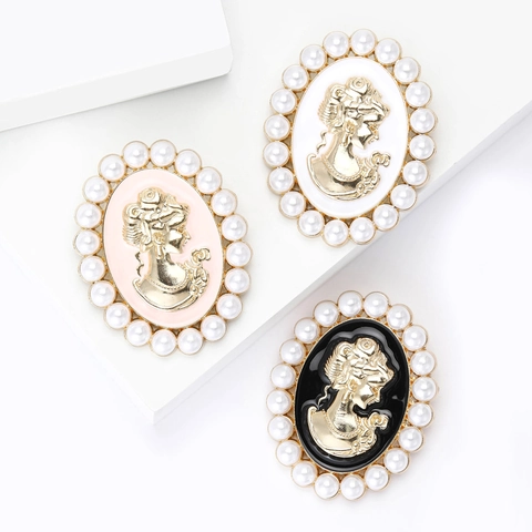 Vintage Dames Camee Parel Brosche Voor Vrouwen Legering Strass Silhouette Portret Ovale Brosche Pin Paleis Stijl Sieraden Accessoire