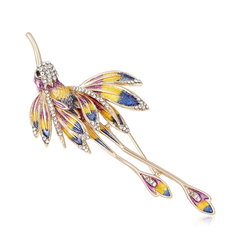 Spilla a Colibrì in Lega di Smalto Vintage per Donna Lusso Strass Uccello Pin da Risvolto Moda Spille Animali Colorate