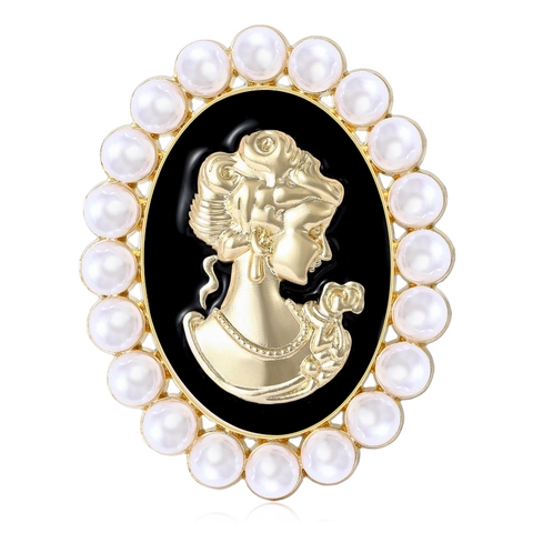 Vintage Dames Camee Parel Brosche Voor Vrouwen Legering Strass Silhouette Portret Ovale Brosche Pin Paleis Stijl Sieraden Accessoire