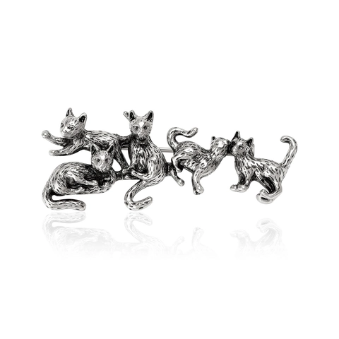 Broche de Aleación Creativa Vintage con 5 Gatos para Hombres Mujeres Pin de Animal Retro para Trajes Camisas Accesorios de Joyería de Moda