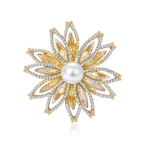 Leichter Luxus Legierung Strass Sonnenblume Brosche Elegante Künstliche Perle Blumen Brustnadel Für Damen Anzug Mantel Bankett Schmuck