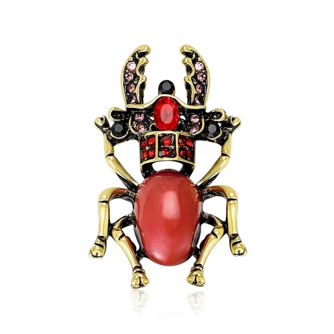 Vintage Alloy Beetle Brooch For Women Luxurious Rhinestone Inlaid Insect Lapel Pin Elegant Dress Accessory Jewelry Gift