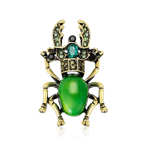 Vintage Alloy Beetle Brooch For Women Luxurious Rhinestone Inlaid Insect Lapel Pin Elegant Dress Accessory Jewelry Gift