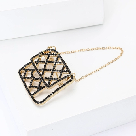 Creativa Spilla in Lega con Strass a Forma di Borsa con Catena Trapuntata Spilla da Giacca per Abiti da Donna Gioielli